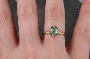 Fancy cut Green Tourmaline Yellow Gold Ring Gemstone Solitaire recycled 18k statement cocktail statement 1520 - by Angeline