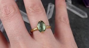 Fancy cut Green Tourmaline Yellow Gold Ring Gemstone Solitaire recycled 18k statement cocktail statement 1521 - by Angeline