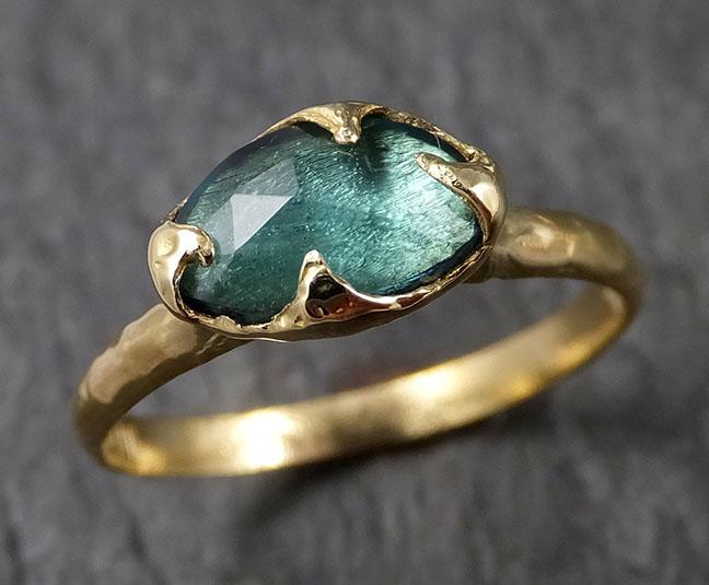 Fancy cut Green Tourmaline Yellow Gold Ring Gemstone Solitaire recycled 18k statement cocktail statement 1522 - by Angeline
