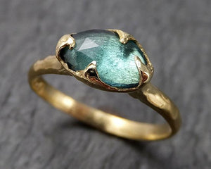 Fancy cut Green Tourmaline Yellow Gold Ring Gemstone Solitaire recycled 18k statement cocktail statement 1522 - by Angeline