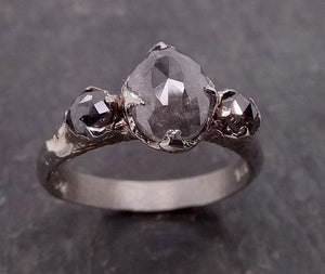 Fancy cut salt and pepper Diamond Multi stone Engagement 14k White Gold Wedding byAngeline 1920