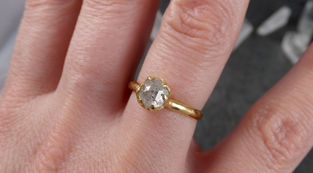 Fancy cut white Diamond Solitaire Engagement 18k yellow Gold Wedding Ring byAngeline 1523 - by Angeline
