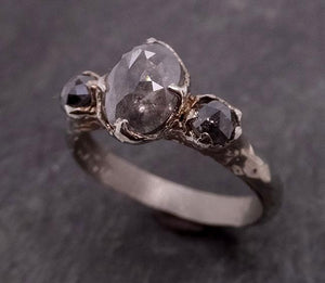 Fancy cut salt and pepper Diamond Multi stone Engagement 14k White Gold Wedding byAngeline 1920