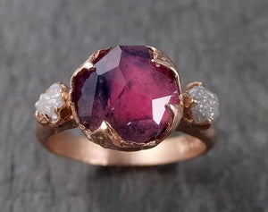 Partially Faceted Sapphire Raw Multi stone Rough Diamond 14k rose Gold Engagement Ring Wedding Ring Custom One Of a Kind Gemstone Ring 1527 - by Angeline