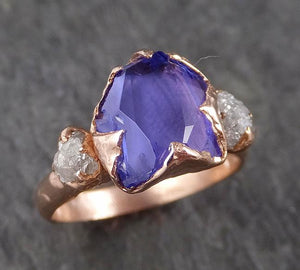 Partially faceted Tanzanite Gemstone diamond 14k Ring Multi stone Wedding Ring Rose gold Ring 1528 - by Angeline
