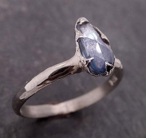 Fancy cut Blue Sapphire 14k White gold Solitaire Ring Gold Gemstone Engagement Ring 1930