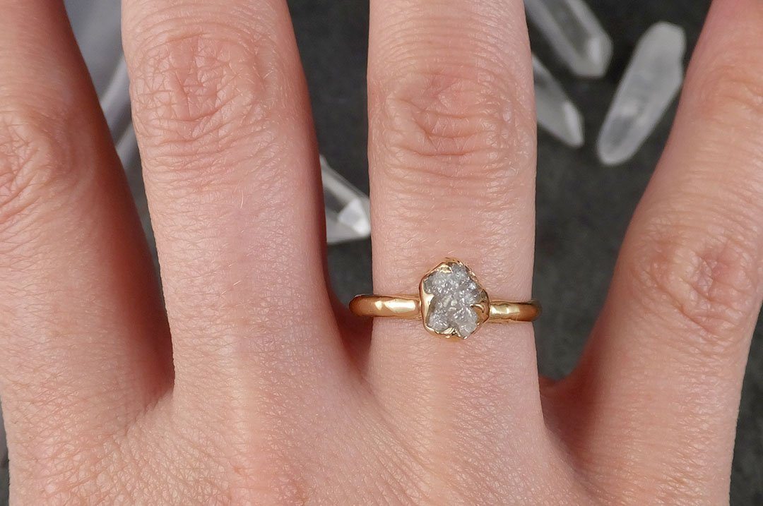 Raw Diamond Engagement Ring Rough Uncut Diamond Solitaire Recycled 14k yellow gold Conflict Free Diamond Wedding Promise 1535 - by Angeline