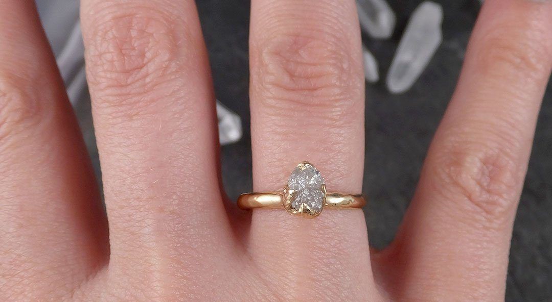 raw diamond engagement ring rough uncut diamond solitaire recycled 14k yellow gold conflict free diamond wedding promise c1534 Alternative Engagement