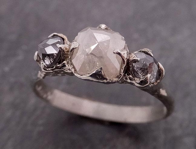 fancy cut salt and pepper diamond multi stone engagement 14k white gold wedding ring diamond ring byangeline 1924 Alternative Engagement