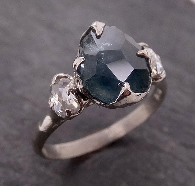 partially faceted blue montana sapphire and fancy diamonds 18k white gold engagement wedding ring custom gemstone ring multi stone ring 1923 Alternative Engagement