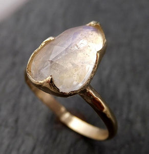 Fancy cut Moonstone Yellow Gold Ring Gemstone Solitaire recycled 14k statement cocktail statement 1530 - by Angeline