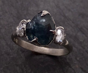 partially faceted blue montana sapphire and fancy diamonds 18k white gold engagement wedding ring custom gemstone ring multi stone ring 1923 Alternative Engagement