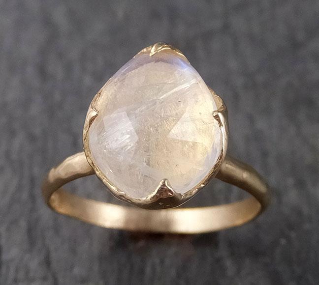Fancy cut Moonstone Yellow Gold Ring Gemstone Solitaire recycled 14k statement cocktail statement 1531 - by Angeline