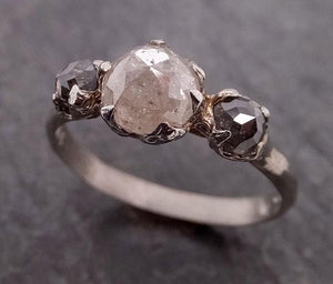 fancy cut salt and pepper diamond multi stone engagement 14k white gold wedding ring diamond ring byangeline 1925 Alternative Engagement