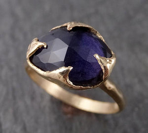 Fancy cut Iolite Yellow Gold Ring Gemstone Solitaire recycled 14k statement cocktail statement 1533 - by Angeline