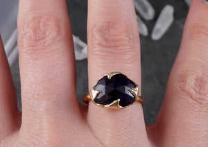 Fancy cut Iolite Yellow Gold Ring Gemstone Solitaire recycled 14k statement cocktail statement 1533 - by Angeline