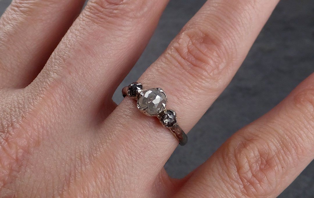 Fancy cut salt and pepper Diamond Multi stone Engagement 14k White Gold Wedding Ring Diamond Ring byAngeline 1926