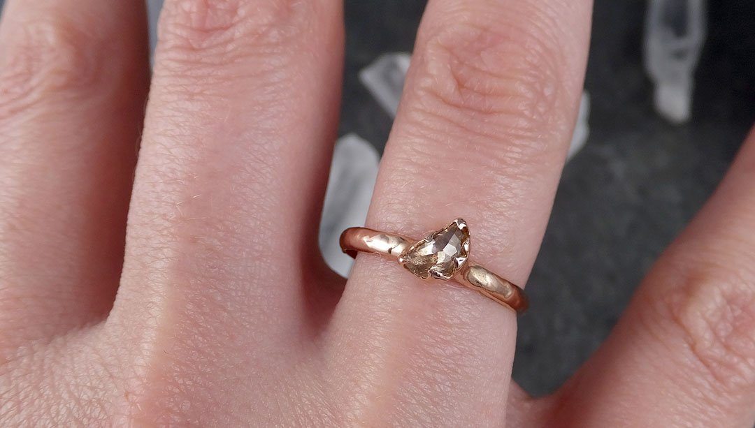 Faceted Fancy cut white Half Moon Diamond Engagement 14k Rose Gold Solitaire Wedding Ring byAngeline 1540 - by Angeline