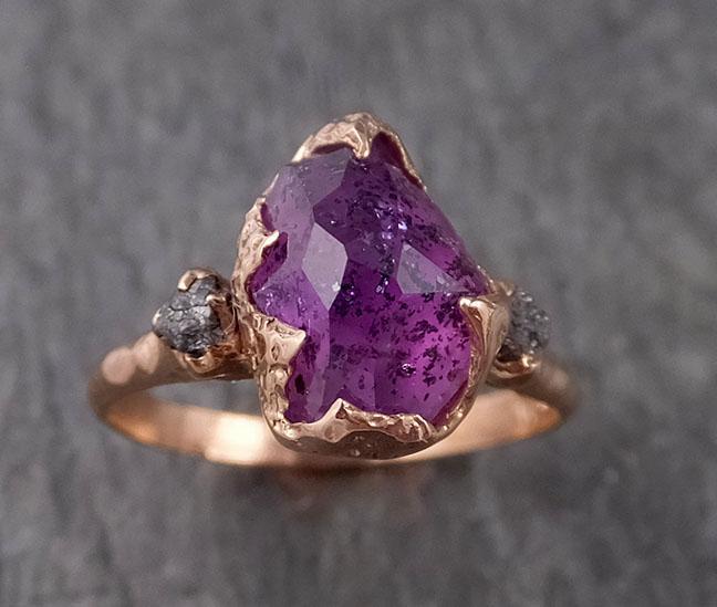 Partially Faceted Sapphire Raw Multi stone Rough Diamond 14k rose Gold Engagement Ring Wedding Ring Custom One Of a Kind Gemstone Ring 1526 - by Angeline
