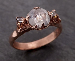 Fancy cut white Diamond Multi stone cognac half moon Diamonds Engagement 14k Rose Gold ring byAngeline 1933