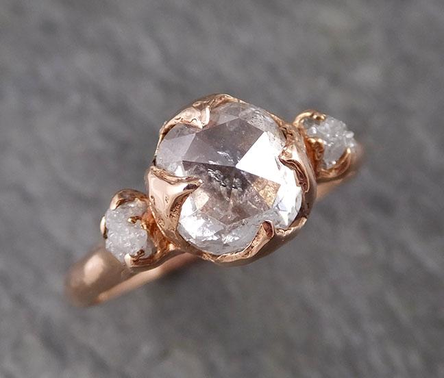 Fancy cut white Diamond Engagement 14k Rose Gold Multi stone Wedding Ring Stacking Rough Diamond Ring byAngeline 1538 - by Angeline
