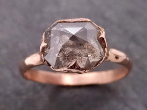 Faceted Fancy cut Champagne and pepper Diamond Solitaire Engagement 14k Rose Gold Wedding Ring byAngeline 1934
