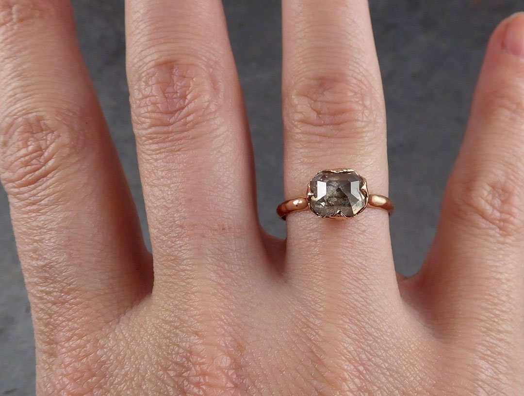 Faceted Fancy cut Champagne and pepper Diamond Solitaire Engagement 14k Rose Gold Wedding Ring byAngeline 1934