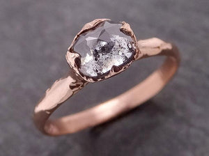 Faceted Fancy cut salt and pepper Diamond Solitaire Engagement 14k Rose Gold Wedding Ring byAngeline 1936