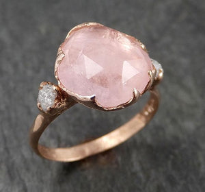 Fancy cut Morganite Rough Diamond 14k Rose Gold Engagement Ring Multi stone Wedding Ring Custom One Of a Kind Gemstone Ring Bespoke Pink Conflict Free 1545 - by Angeline