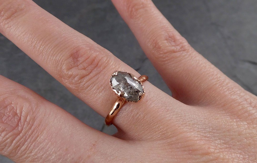 faceted fancy cut salt and pepper diamond solitaire engagement 14k rose gold wedding ring byangeline 1940 Alternative Engagement