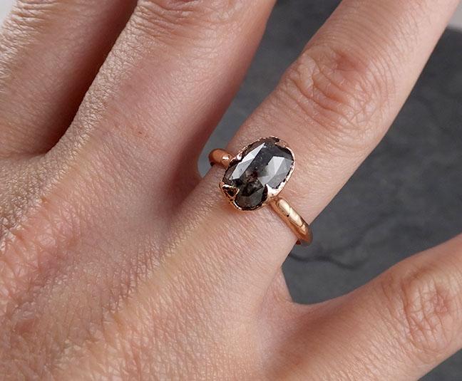 Faceted Fancy cut Salt and Pepper Diamond Solitaire Engagement 14k Rose Gold Wedding Ring byAngeline 1939