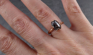Faceted Fancy cut Salt and Pepper Diamond Solitaire Engagement 14k Rose Gold Wedding Ring byAngeline 1939