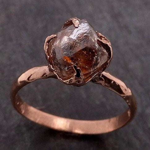 natural uncut octahedral coral Diamond Solitaire Engagement 14k Rose Gold Wedding Ring byAngeline 1946