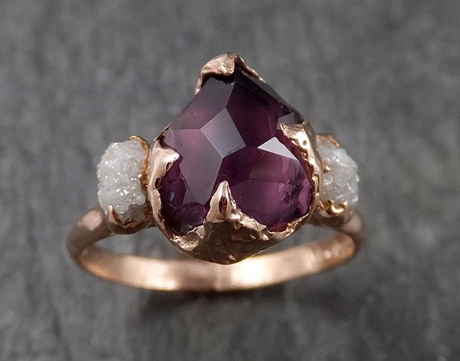 Alternative engagement ring Partially Faceted purple Spinel 14k Rose gold Multi Stone Ring Gold Gemstone 1541 - by Angeline