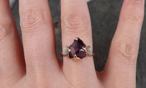 Alternative engagement ring Partially Faceted purple Spinel 14k Rose gold Multi Stone Ring Gold Gemstone 1541 - by Angeline