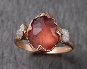 Partially Faceted Sapphire Raw Multi stone Rough Diamond 14k rose Gold Engagement Ring Wedding Ring Custom One Of a Kind Gemstone Ring 1543 - by Angeline