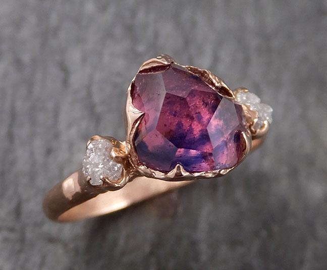 Partially Faceted Sapphire Raw Multi stone Rough Diamond 14k rose Gold Engagement Ring Wedding Ring Custom One Of a Kind Gemstone Ring 1544 - by Angeline