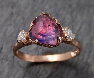 Partially Faceted Sapphire Raw Multi stone Rough Diamond 14k rose Gold Engagement Ring Wedding Ring Custom One Of a Kind Gemstone Ring 1544 - by Angeline