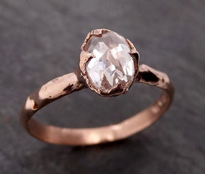 Faceted Fancy cut white Diamond Solitaire Engagement 14k Rose Gold Wedding Ring byAngeline 1941