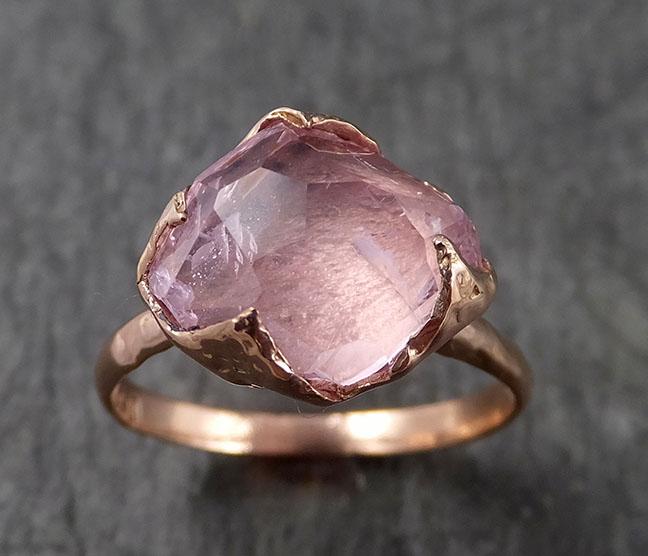 Partially faceted Morganite 14k Rose gold solitaire Pink Gemstone Cocktail Ring Statement Ring gemstone Jewelry byAngeline 1546 - by Angeline