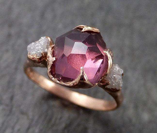 Alternative engagement ring Partially Faceted purple Spinel 14k Rose gold Multi Stone Ring Gold Gemstone 1542 - by Angeline