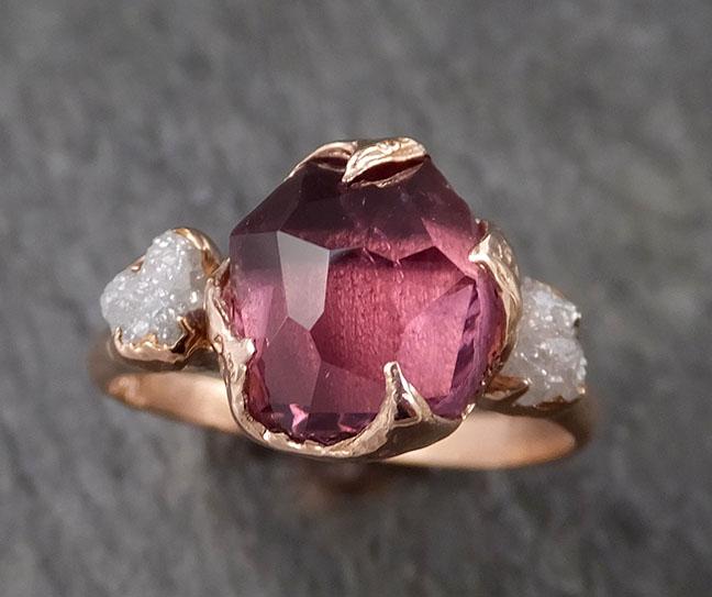 Alternative engagement ring Partially Faceted purple Spinel 14k Rose gold Multi Stone Ring Gold Gemstone 1542 - by Angeline