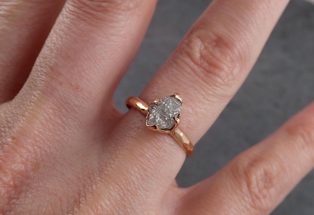 raw diamond solitaire engagement ring rough 14k rose gold wedding ring diamond stacking ring rough diamond ring byangeline 1943 Alternative Engagement