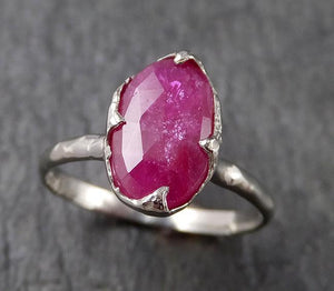 Fancy cut Ruby White 14k Gold Ring Gemstone Solitaire recycled statement cocktail statement 1554 - by Angeline