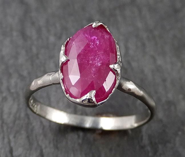 Fancy cut Ruby White 14k Gold Ring Gemstone Solitaire recycled statement cocktail statement 1554 - by Angeline