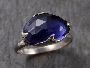 Fancy cut Iolite white 14k Gold Ring Gemstone Solitaire recycled statement cocktail statement 1550 - by Angeline