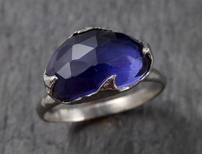 Fancy cut Iolite white 14k Gold Ring Gemstone Solitaire recycled statement cocktail statement 1550 - by Angeline