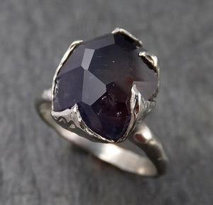 Partially Faceted Sapphire 14k white Gold statement Cocktail Ring Custom One Of a Kind Gemstone Ring Solitaire 1551 - by Angeline