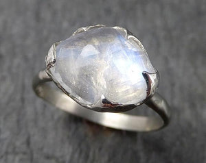 Fancy cut Moonstone White Gold Ring Gemstone Solitaire recycled 14k statement cocktail statement 1552 - by Angeline