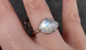 Fancy cut Moonstone White Gold Ring Gemstone Solitaire recycled 14k statement cocktail statement 1552 - by Angeline